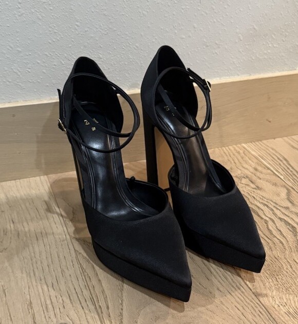 zara Heeled platform shoes black Womens 39 8 Satin Pointed Toe High Heel - Picture 2 of 7